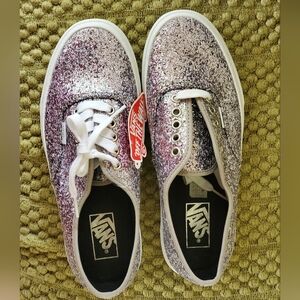 Vans, women's size 9.5/men's  8,26 cm, platform silver glitter sneakers.
